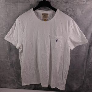 Polo Ralph Lauren Shirt Mens 2XL White Custom Slim Fit Pocket Crewneck Pony